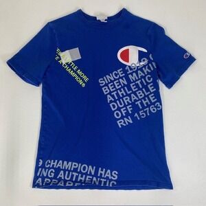 Vintage‎ Champion Graphic T-Shirt Athletic Durable Tee Blue Large